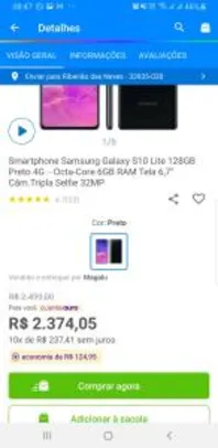 Smartphone Samsung Galaxy S10 Lite 128GB | 6GB RAM | SNAPDRAGON 855 | R$ 2002