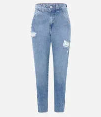 Calça Mom Jeans com Puídos e Bolso Reto Azul [Tam.: 34 ao 44]