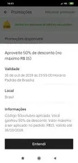 50% OFF UBER EATS MÁXIMO DE R$15