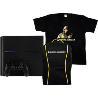 Saindo por R$ 1672: [Americanas] PS4 500GB + 1 Controle Dualshock 4 + Mochila e Camisa Mortal Kombat X - R$1.672 | Pelando