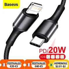 [Novos Usuários] Cabo USB Tipo C 20w 2m para Iphone Baseus | R$10