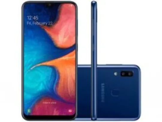 Smartphone Samsung Galaxy A20 32GB Azul 4G - 3GB RAM 6,4” Câm. Dupla + Câm. Selfie 8MP | R$874