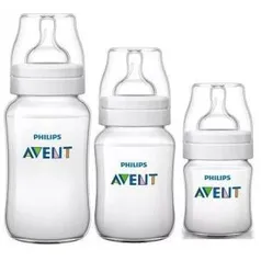 Kit 3 Mamadeiras Classic 125 260 e 330ml Anticolica Avent - R$88