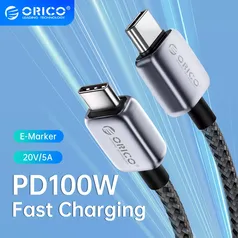 [1 metro] Cabo USB Tipo C ORICO Zinc Alloy Cable 5A Fast Charging Cable PD100W