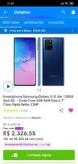 Galaxy S10 Lite 128GB Azul 4G - Octa-Core 6GB RAM Tela 6,7” Câm.Tripla Selfie 32MP R$2163