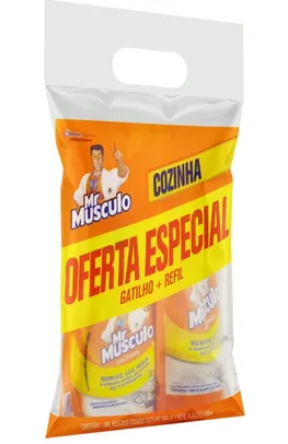 Limpador Cozinha Total Pack Gatilho 500 ml e Refil 500 ml, Mr. Músculo, pacote de 2