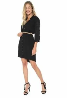 Vestido Chemise Enfim Curto Bordado Preto