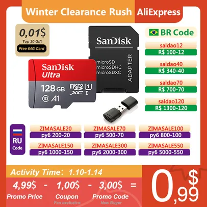 Cartão de Memória Micro SD Sandisk Ultra 128 GB