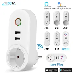 Tomada inteligente com USB, padrão BR. Alexa e Google voz disponíveis