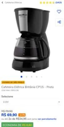 Cafeteira Elétrica Britânia CP15 - Preto | R$ 70