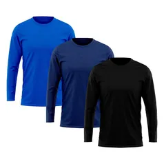 Kit 3 Camisetas Masculina Manga Longa Proteção Solar UV 50+