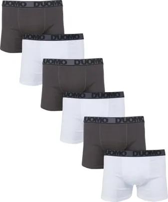 Kit 6 Cuecas Boxer Algodão, Duomo, Masculino, 3 Chumbo + 3 Branco, M