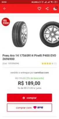 [APP + CUPOM] 4 pneus Pirelli P400 175/65/14