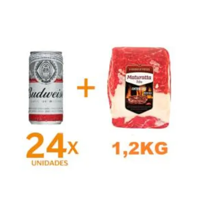 Kit 24 Cervejas BUDWEISER lata 269ml + Entrecote Filé Costela Bovino Maturatta Friboi 1,3kg | R$58