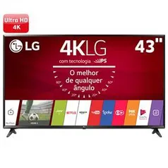 Smart TV LED 43" Ultra HD 4K LG 43UJ6300 com Sistema WebOS 3.5, Wi-Fi, Painel IPS, HDR, Quick Acess, Magic Mobile Connection, Music Player, HDMI e USB - R$1799,10 Com Cupom