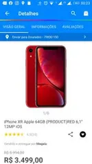 iPhone XR Apple 64GB (PRODUCT)RED 6,1” 12MP iOS R$3499