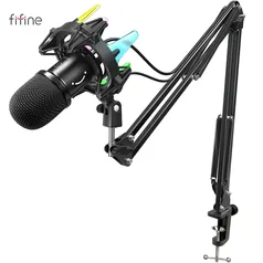 Fifine usb kit microfone dinâmico com braço montagem de choque rgb