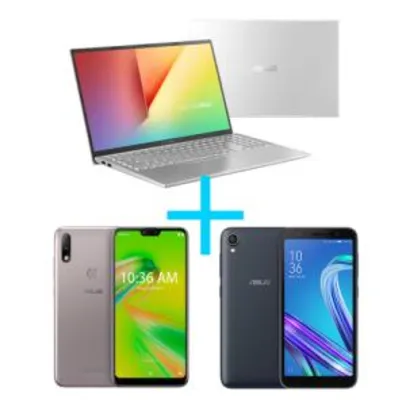 Notebook VivoBook X512FA-BR567T Prata Metálico + Zenfone Max Plus (M2) 3GB/32GB Prata + ZenFone Live (L1) Octacore Preto 430 | R$2999