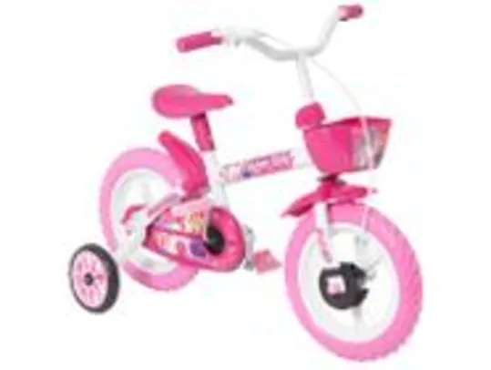 Bicicleta Infantil Aro 12 Track & Bikes - Arco Iris W Branco e Fúcsia com Rodinhas e Cesta