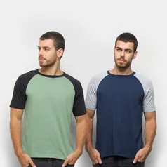 Kit 10 Camisetas Básicas Raglan Masculina