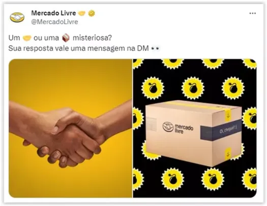 Caixa Misteriosa ou Aperto de Mão , Desafio Mercado Livre Twitter (X)