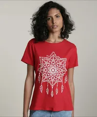 Blusa feminina mandala manga curta decote redondo vermelho- PP | R$17