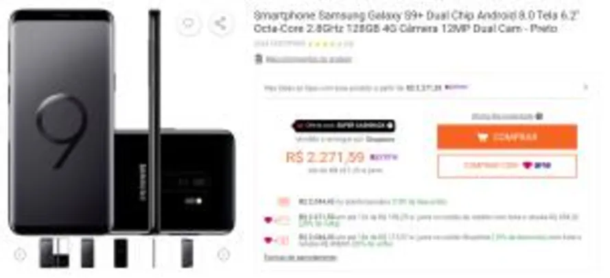 [C. Shoptime + AME = R$1.636] Samsung Galaxy S9+ 128GB - R$2.044