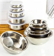 [APP/AME R$67 ] Conjunto de Tigelas + Potes + Escorredor de Arroz Inox 11 peças - La Cuisine