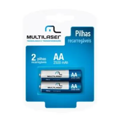 Multilaser Pilha Recarregável AA - Pack c/ 2 - CB053 R$23