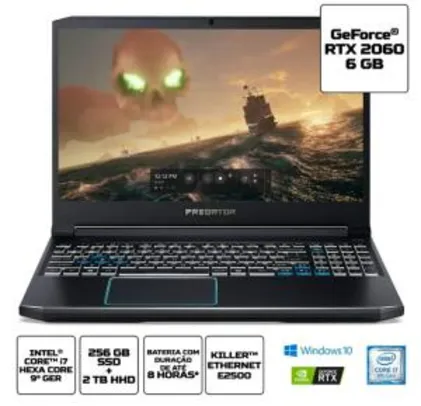 Notebook Gamer Acer Predator Helios 300 PH315-52-7210 RTX2060 Tela 144hz Ci7 16GB SSD 256GB HD 2TB Win10