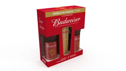 Kit Budweiser Copa do Mundo 2 LN 330ml + Copo Mágico Dourado 650ml