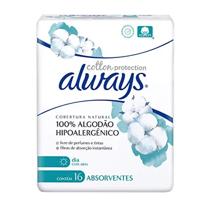 Absorvente de Algodão Hipoalergênico Always Cotton Protection 16 Unidades