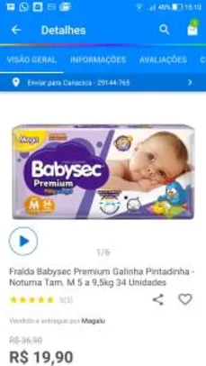 Fralda Babysec Premium M, com 34 unidades - Cada tira R$ 0,41