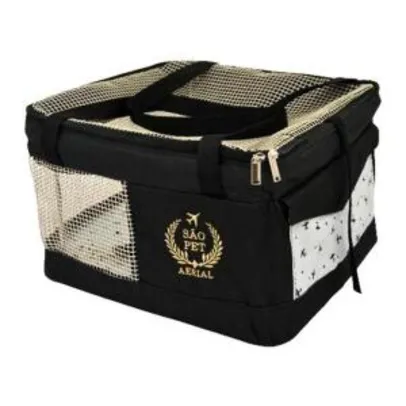 Bolsa Aerial São Pet Preta para Transporte Avião - Cães e Gatos 36cm x 33cm x 23cm | R$130