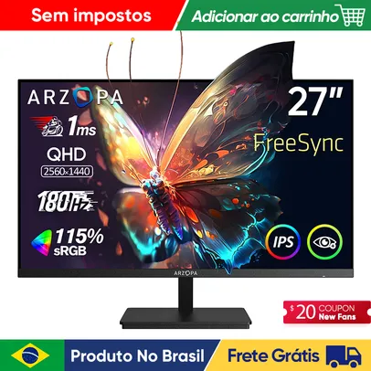 [No Brasil] ARZOPA 27" Monitor gamer 180hz QHD 2K, 2560*1400, IPS rápido, com Tipo-C, modo Samsung DeX, FreeSync