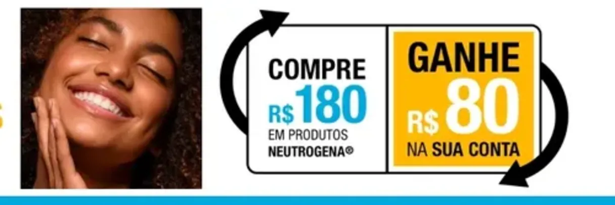 Compre R$180 em Produtos Neutrogena  e receba R$80 de volta . 