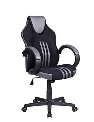 Cadeira Gamer Pelegrin PEL-3005 Tecido Preto Couro PU Cinza