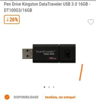 Pen Drive Kingston DataTraveler USB 3.0 16GB - DT100G3/16GB | R$23