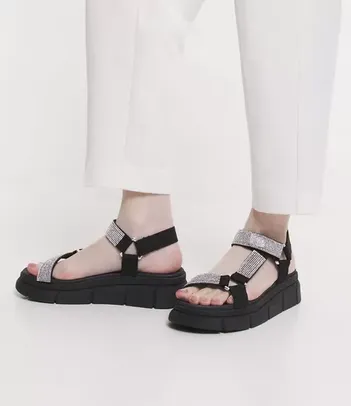 Sandália Rasteira Flatform com Fechamento Moleca Preto [Tam.: 34 ao 38]