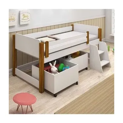 Cama Infantil Escadinha Naty Branco/Amendoa