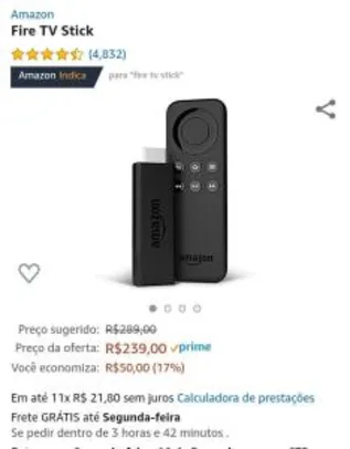 Amazon Fire Stick TV R$239