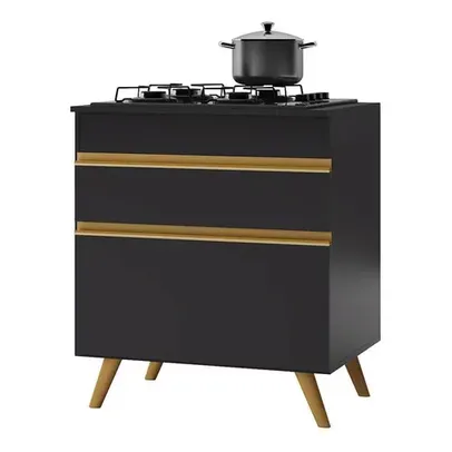 Balcão de Cozinha para Cooktop 70 cm Multimóveis Veneza GB 1 Porta 1 Gaveta Preto