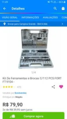 Kit De Ferramentas e Brocas C/112 PCS FORT FT-9104 R$80