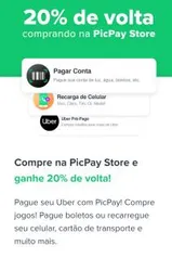 [Usuários Selecionados] 20% OFF no Próximo Pagamento no  PicPay (máx. R$10)