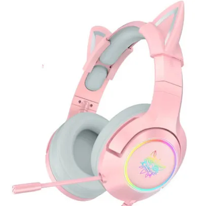 ONIKUMA Pink Cat Ear Headset  Virtual 7.1 Stereo Game Sound  Noise Reduction Headphone RGB Luminous Adjustable Gaming Headset with Mic
