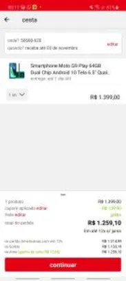 Smartphone Moto G9 Play 64GB | R$1133