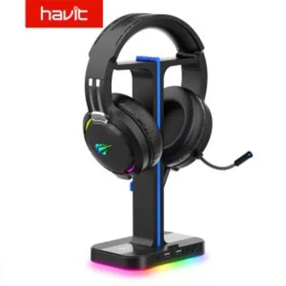 Headset + Suporte para headset Havit com 2 entradas USB| R$252
