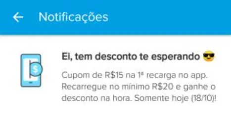 R$15 OFF na 1ª Recarga no Mercado Pago