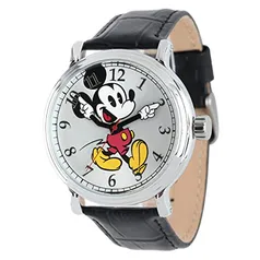 Disney Relógio analógico de quartzo com ponteiros articulados vintage Mickey Mouse, Preto, Movimento