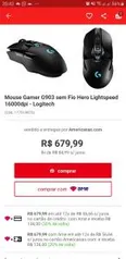 [20% de Ame] Mouse Gamer G903 sem Fio Hero Lightspeed 16000dpi - Logitech - R$680